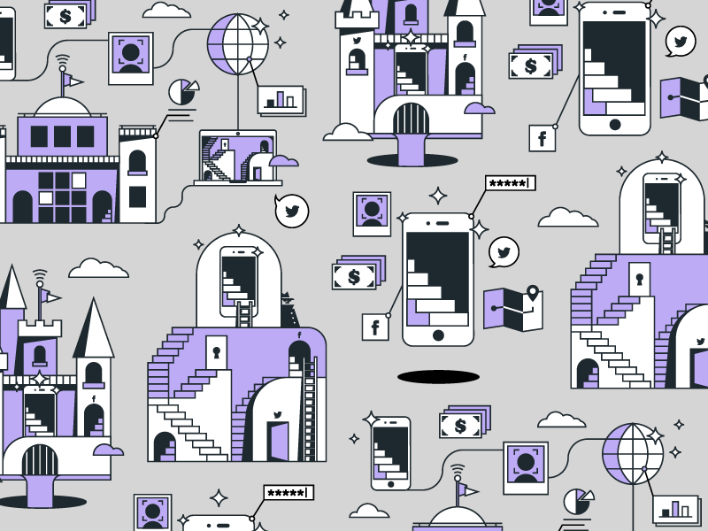 illustration pattern security castle social stairs connected purple lines pattern illustration