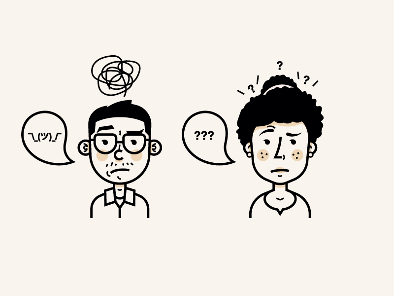 Confused personas shrug outline emotions confused eyebrows personas illustration characters