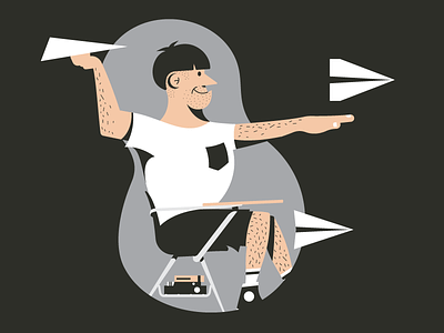 Big Kid big man desk hairly illustration man paper airplane person