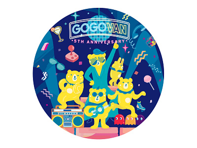 GOGOVAN 5th Anniversary Sticker bear birthday celebrate colorful dance illustration party
