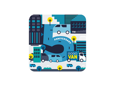 GOGOVAN 5th Anniversary Sticker (City) anniversary city logistics truck van vector