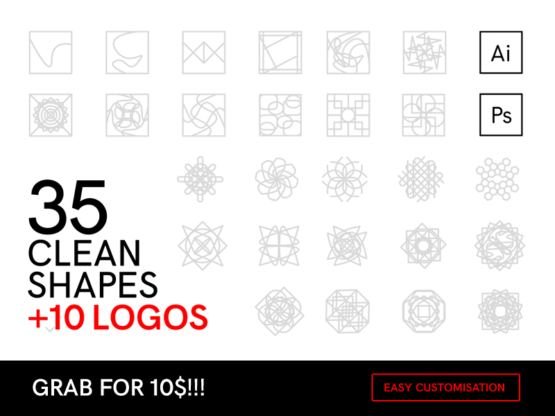 35 Clean Shapes + 10 Logos (Ai & Ps) clean easy logos minimal minimalist modern shapes template