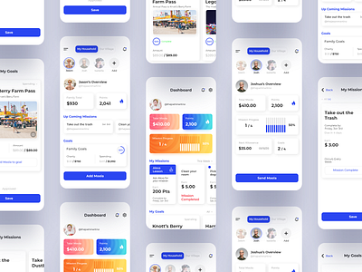 Teaching Kids App UI app appuidesign clean ui design goals iosapp kids missions mobile app modern money parents points stories tasks ui uidesign uidesigner uiuxdesign ux