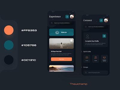 Meditation App UI Design app appdesign appuidesign blue clean ui dark mode darkui design ios app meditation app mobile app mobile ui mobileappdesign modern peach ui ui ux uidesign uiuxdesign ux