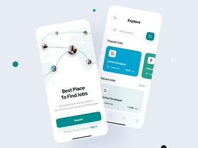 Job Finder App UI Design 3d app appdesign appui appuidesign clean ui concept dailyui dailyuidesign design illustration job jobfinder minimal mobile app modern uidesigner uiinspiration ux