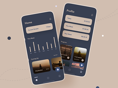 Meditation Tracker App UI Design app appuidesign appuiux clean ui days design graph illustration iosapp meditation meditationui mobile app mobileui modern tracker ui uiuxdesign ux visualdesign week