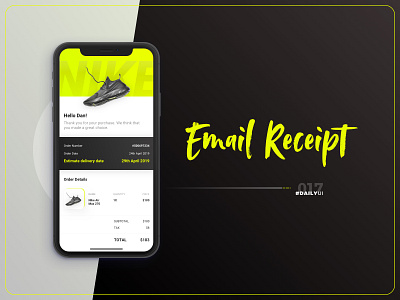 #DailyUI - 017 - Mail Receipt 100daychallenge app design appdesign contrast dailyui design green invoice iphone app mail nike receipt shoes typography ui ui design yellow