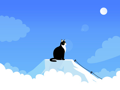 Lonely black cat blue illustration