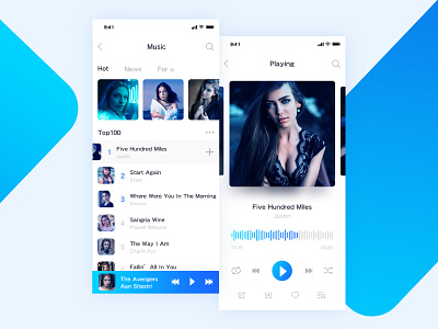 Blue music interface blue color interface music refreshing ui