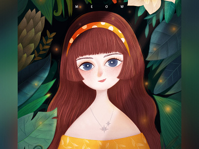 Princess in the Forest forest girl green illustration light plant