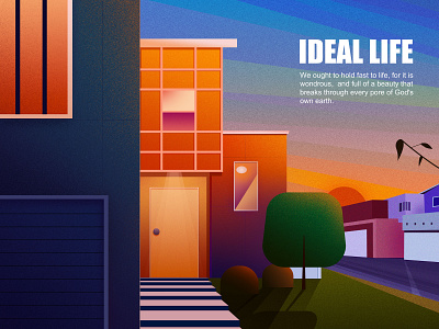 The setting sun coloful illustration scenery ui