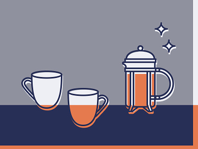 Home Icons - French Press & Mugs cafe coffee home homewares icon illustration kitchen living monoline mug simple
