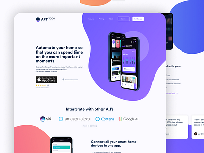 Smart Home App Landing Page app daily ui dailyui design gradient graphic mobile mobile app product design smart home ui ui design user experience user interface ux web design website website design