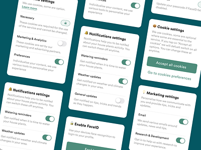 Settings Widgets cookies daily ui dailyui design digital emoji mobile modular notifications product design settings toggle ui user experience user interface ux widgets