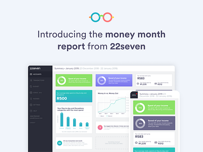 Introducing the money month report from 22seven 22seven budget dashboard data design finance fintech gradient interface mobile product design responsive design ui user experience user interface ux visualisation web web design