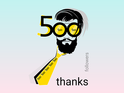 500 followers - Thank you Dribbblers! 500 followers art beauty boy celebrate character design colors creative draw followers glasses graphic hair happy illustration man people person thank you thanks