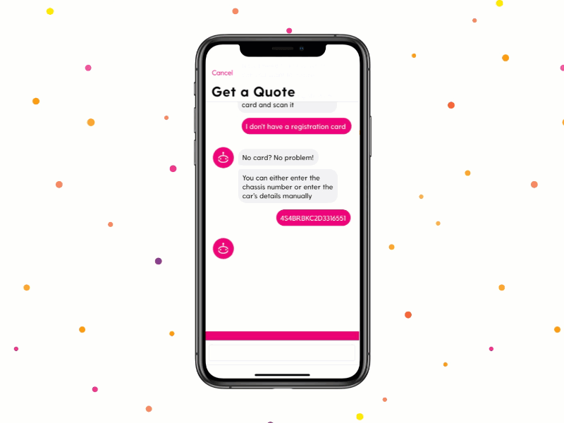 Chatbot UI UX Design For A Car Insurance App 2019 ai bot animation app chat bot interaction interface ios iphone design iphone x messaging minimal mobile mobile app ui ux