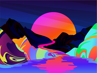 Dream about painted mountains of Arizona desert 2019 trend art artwork colors drawing gradients illustration landscape luxery mood nature neon painting reflection sunset vector vibrant wasabikarate