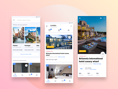 Booking App android apartment app booking booking app city design flat house interface mobile place rent search travel travel app trip typography ui ux