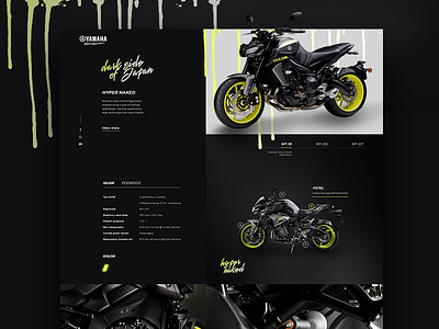 Yamaha Hyper Naked-landing page dark design japan landing page motorcycle webdesign yamaha yellow