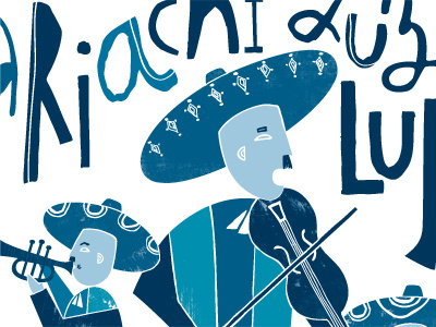 Mariachi Luz de Luna blue handdrawn illustration mariachi