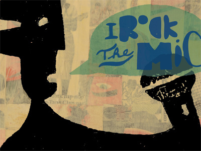 I Rock the Mic collage illustration lettering