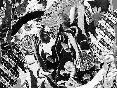 Collage album black cells collage design flowers hands illustration music techno white