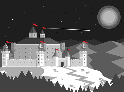 Snowcastle adobe building castle illustration illustrator illustrator art landscape moon mountains night sky snow stars vector vectorart white
