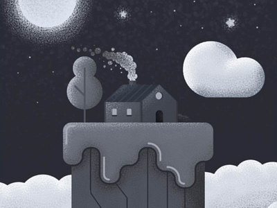 Island in the sky adobe clouds house illustration illustrator illustrator art landscape night sky stars tree vector vectorart