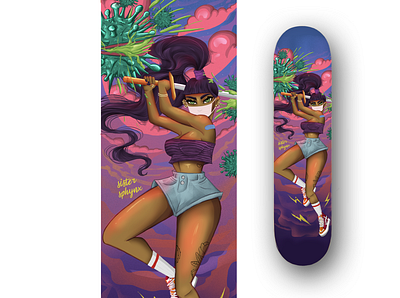 virus fighting queen art cartoon character art design digital art digitalpainting graphicdesign illustration product skate skateboard skatedeck skategraphic