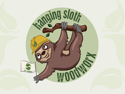 hanging sloth woodworx logo design branding design digital art digital illustration graphic design illustration logo vector