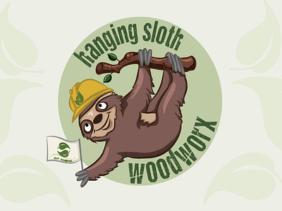 hanging sloth woodworx logo design