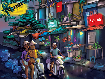 Vietnamese street scene art design digital art digital illustration digitaldrawing illustration streetscene