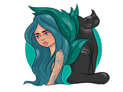 Jungle girl and her kitty character art digitaldrawing illustration