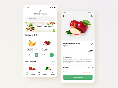 Online Groceries Shopping - Mobile App app ecommerce flat food food and drink groceries grocery store icon ios market minimal mobile app online product design products shopping app typography ui ux