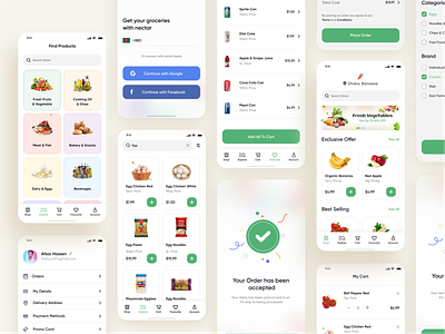 Online Groceries Shopping - Mobile App app app design application ecommerce flat food food and drink groceris grocery app grocery store icon market minimal mobile app product design products shopping app typography ui ux