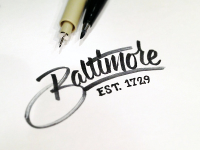 Baltimore baltimore brush hand lettering in a brush lettering script