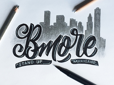 Bmore, Stand Up calligraphy hand lettering inabrush lettering