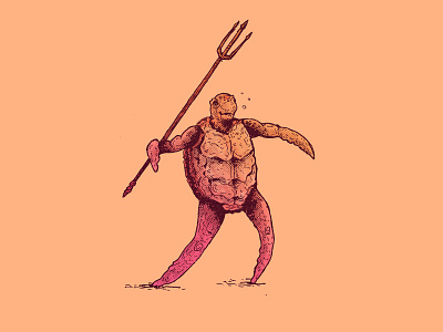 INKTOBER DAY 9: THROW art cartoon character character design illustration inktober inktober 2020 sea turtle throw trident turtle