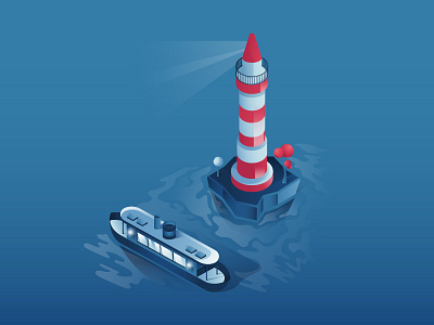 We're the Light in the Dark ! boat illustration isometric lighthouse uidesign
