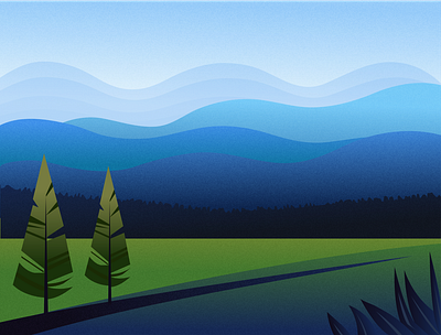 Rural Landscape concept design field green journey landscape mountains nature nature illustration scenery trees vector vectorart view