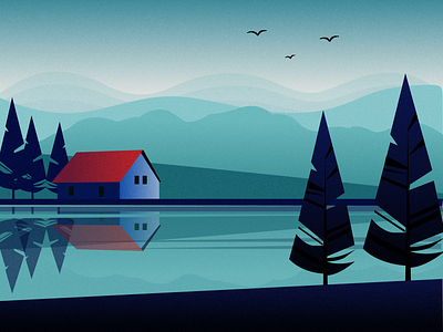 The Lake House design illustration journey landing landscape nature travel vector web