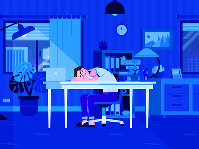 Overtime bedroom character design flat design flat illustration illustration illustrator night sleep vapor vector