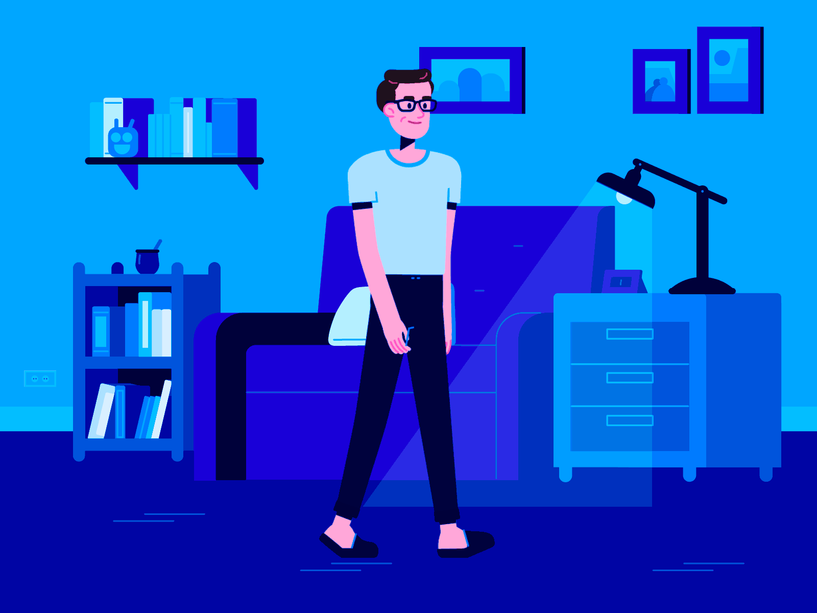 No place like home? after affects character design flat design flat illustration home illustration lifeloop loop mate motion design quarrentine walkcycle