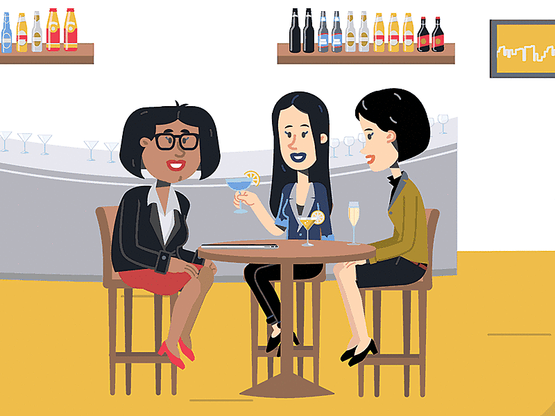 Girls chilling after affects animation character design design drinks flat flat design flat illustration girls illustrator lounge motion design vector