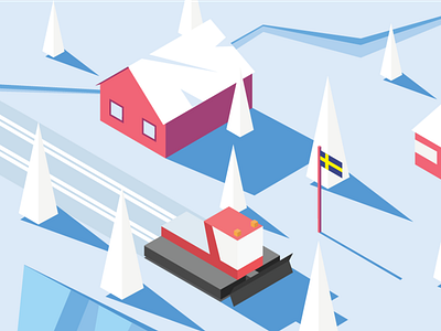 Isometric nordic countryside with ski tracks making roller