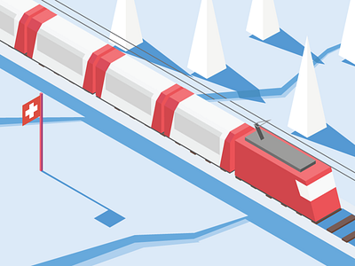 Isometric swiss panoramatic train in winter countryside illustration isometric swiss train winter