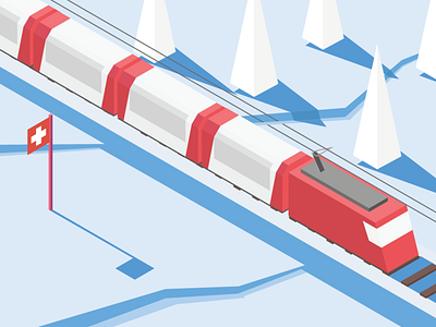 Isometric swiss panoramatic train in winter countryside