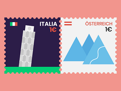 Post stamps alps austria facebook ad flat design italy mountains pisa stamps travel