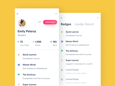 Learning App - Student Profile badges ios layout leaderboard minimal profile profileui student ui ux